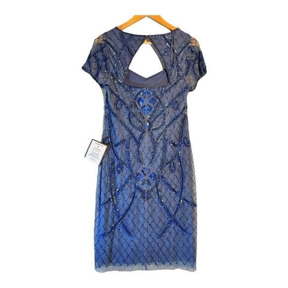 Adrianna Papell Beaded Back Cutout Sheath Dress in French Blue NWT - Picture 6 of 10